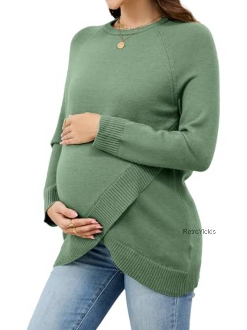 Wool Blend Maternity Sweater Crossover Ribbed Hem Pullover